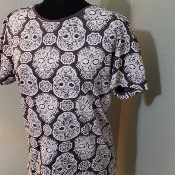 Skull graphic tee unisex grey white size small unisex - Picture 2 of 5
